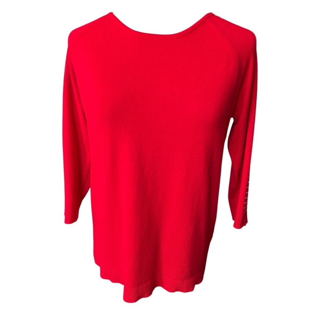 Zac & Rachel M Red 3/4 Sleeve Sweater Studded Shoulder Detail Lightweight